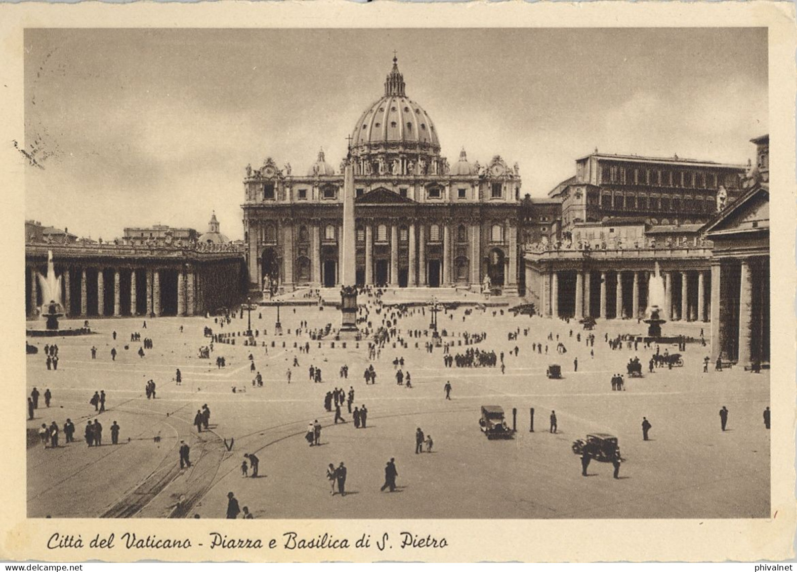 1938 VATICANO , TARJETA POSTAL CIRCULADA , SERIE BÁSICA , YV. 47 / 49 , PLAZA DE SAN PEDRO , JARDINES DEL VATICANO - Lettres & Documents