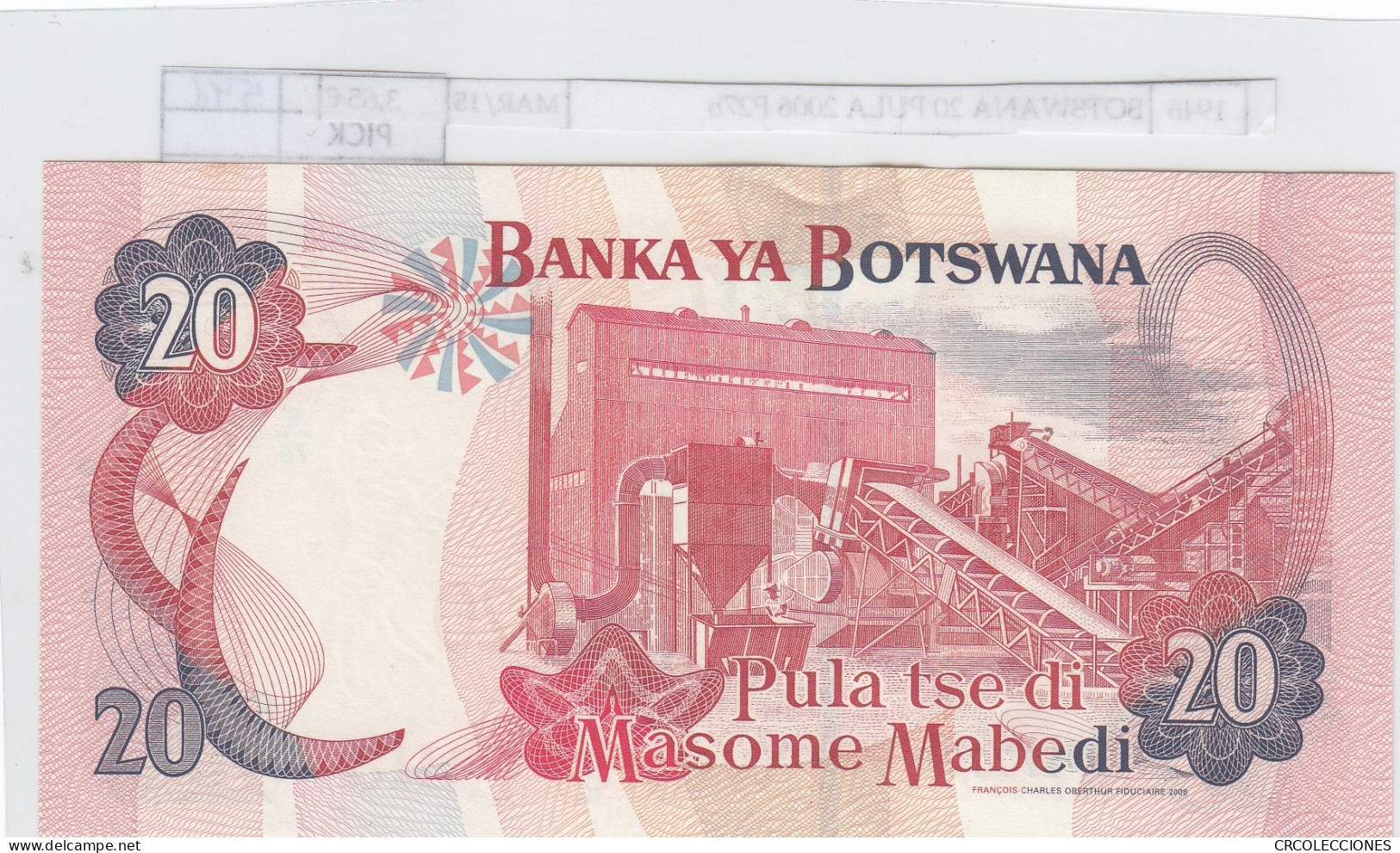 BILLETE BOTSWANA 20 PULA 2006 P-27b SIN CIRCULAR - Andere - Afrika