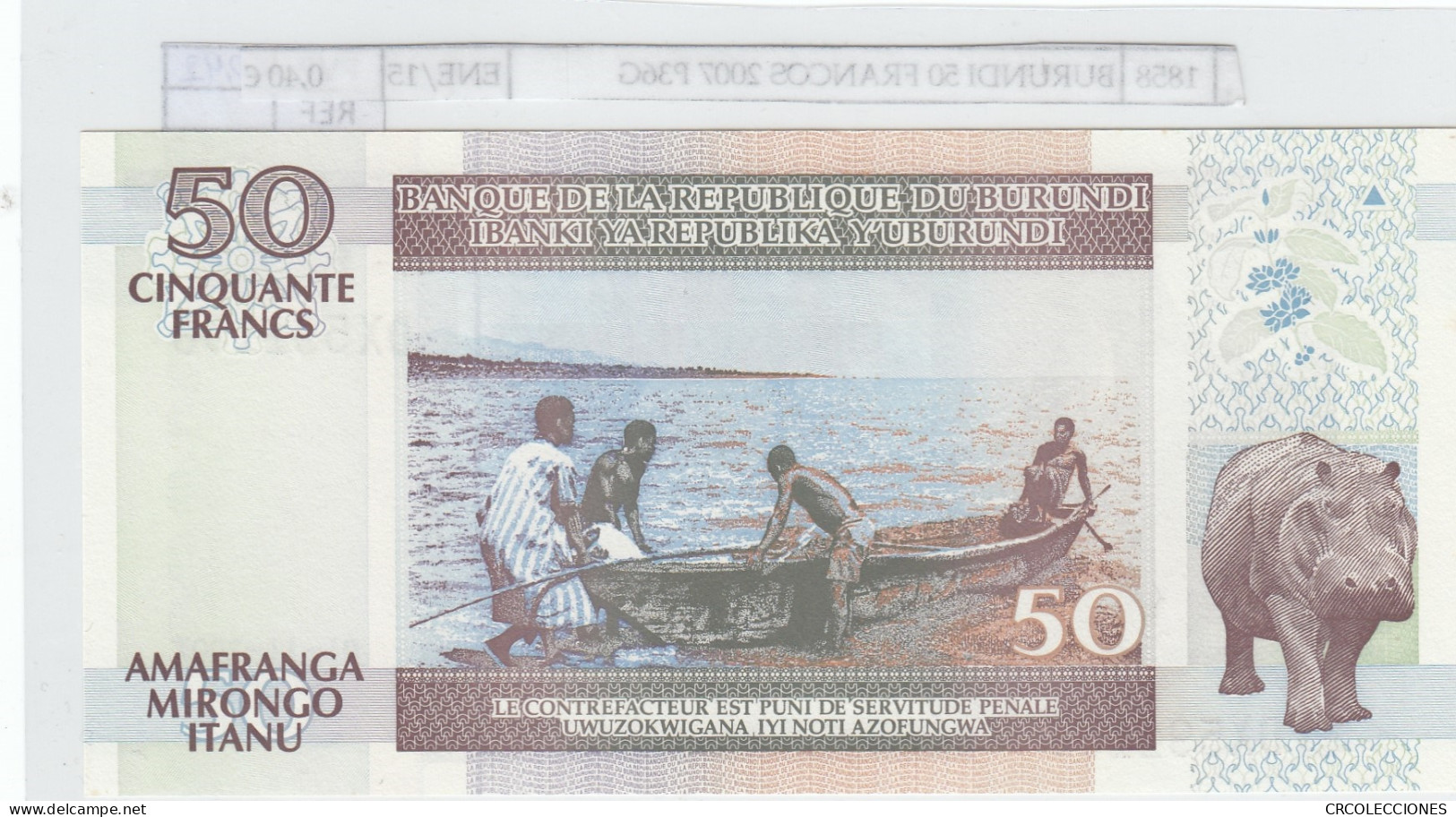 BILLETE BURUNDI 50 FRANCOS 2007 P-36g SIN CIRCULAR - Autres - Afrique