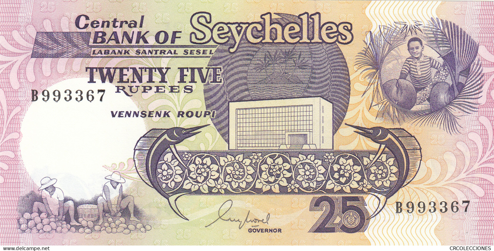 BILLETE ISLAS SEYCHELLES 25 RUPIAS 1989 P-33a SIN CIRCULAR  - Other - Africa