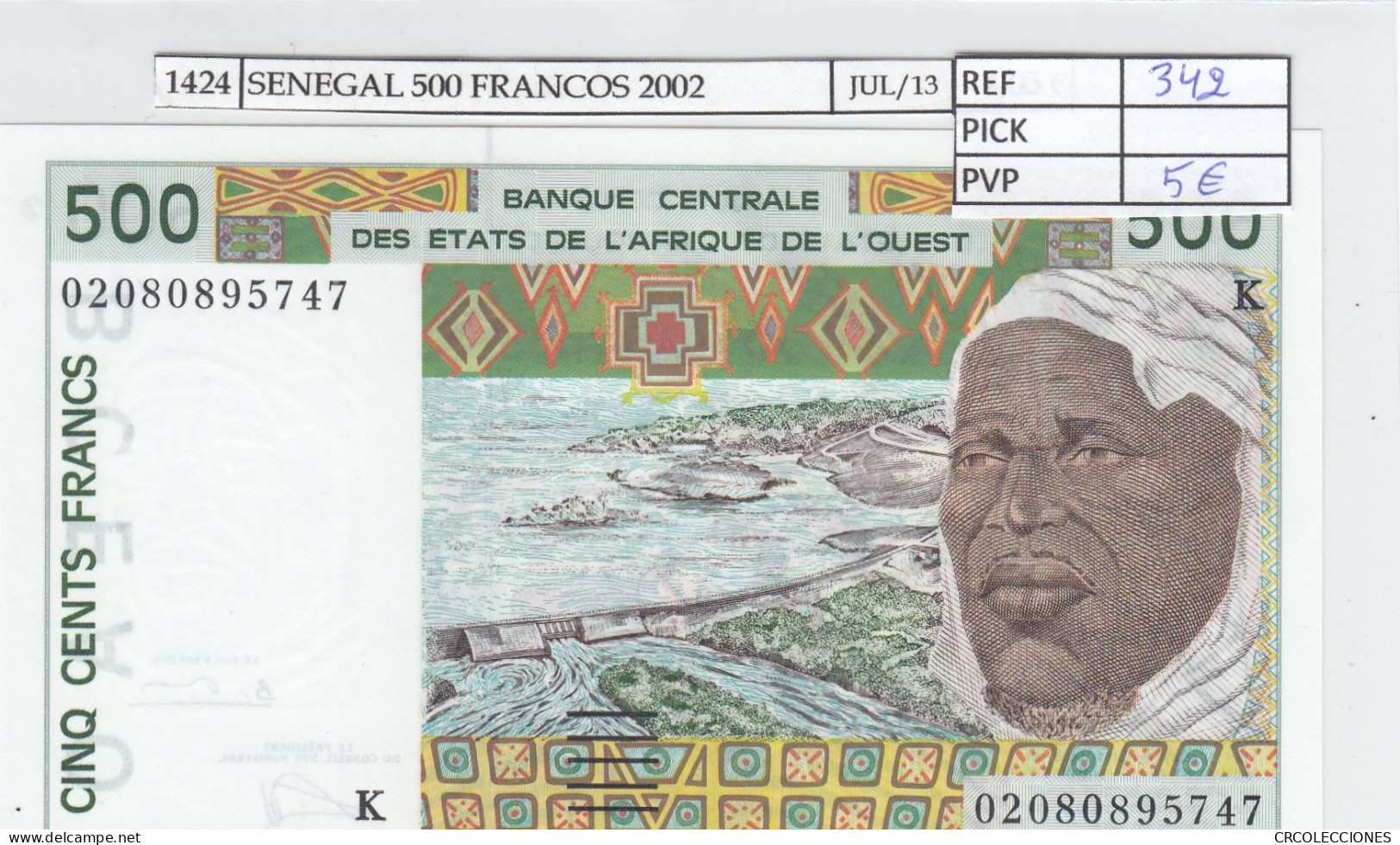 BILLETE AFRICA OCC. SENEGAL 500 FRANCOS 2002 P-701 Kb SIN CIRCULAR - Autres - Afrique