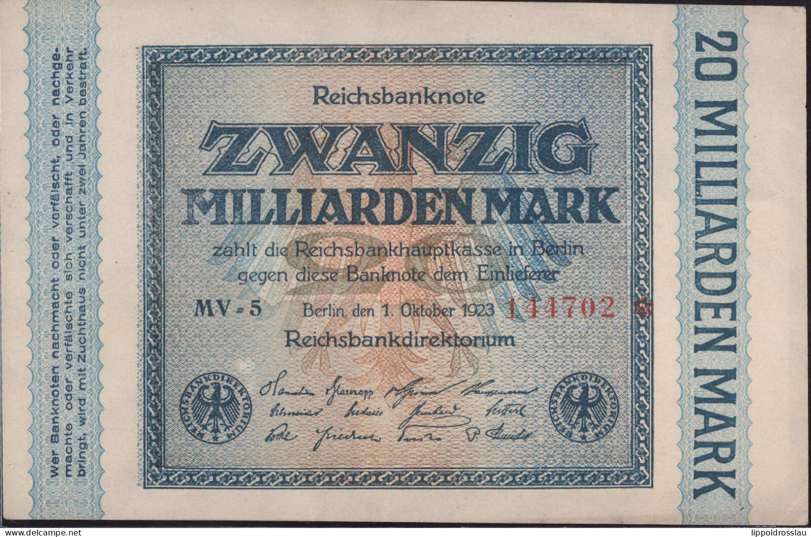 DR 20 Milliarden Mark Rosenberg 115b Erh. I- - Other & Unclassified