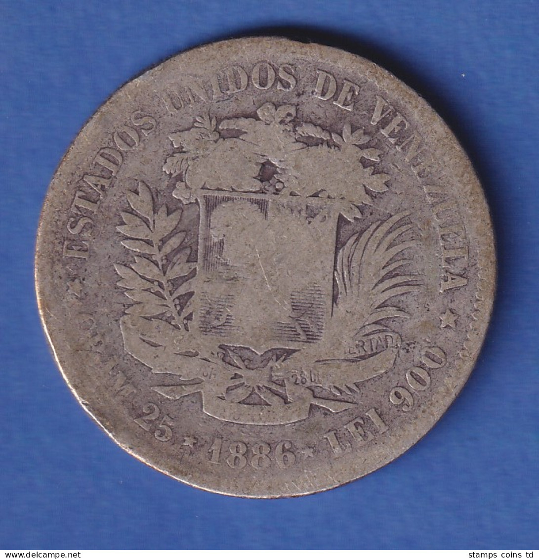 Venezuela 1886 Silber-Kursmünze 5 Bolivares 25g Ag900 - Sonstige – Amerika