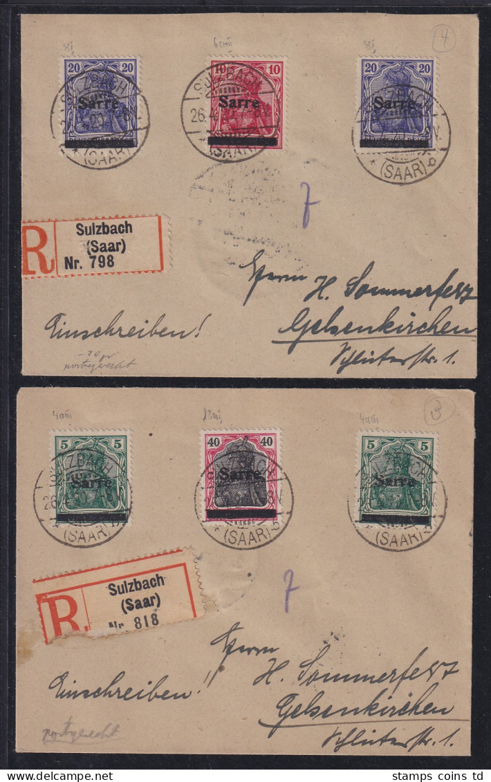 Saargebiet 26.4.1920 Lot 2 R-Briefe Gelaufen Von Sulzbach Nach Gelsenkirchen - Briefe U. Dokumente