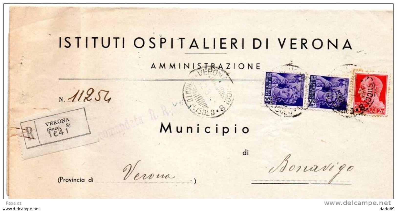 1944 LETTERA RACCOMANDATA   CON ANNULLO VERONA - Poststempel