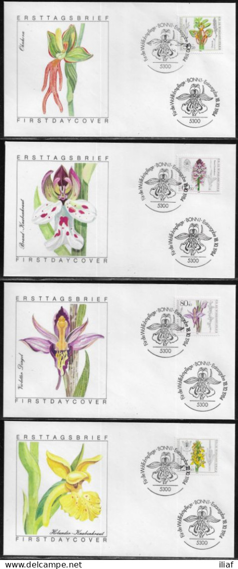 Germany. FDC Mi. 1225-1228. 4 Envelopes.  Welfare: Orchids.   FDC Cancellation On Cachet Special Envelope - 1981-1990