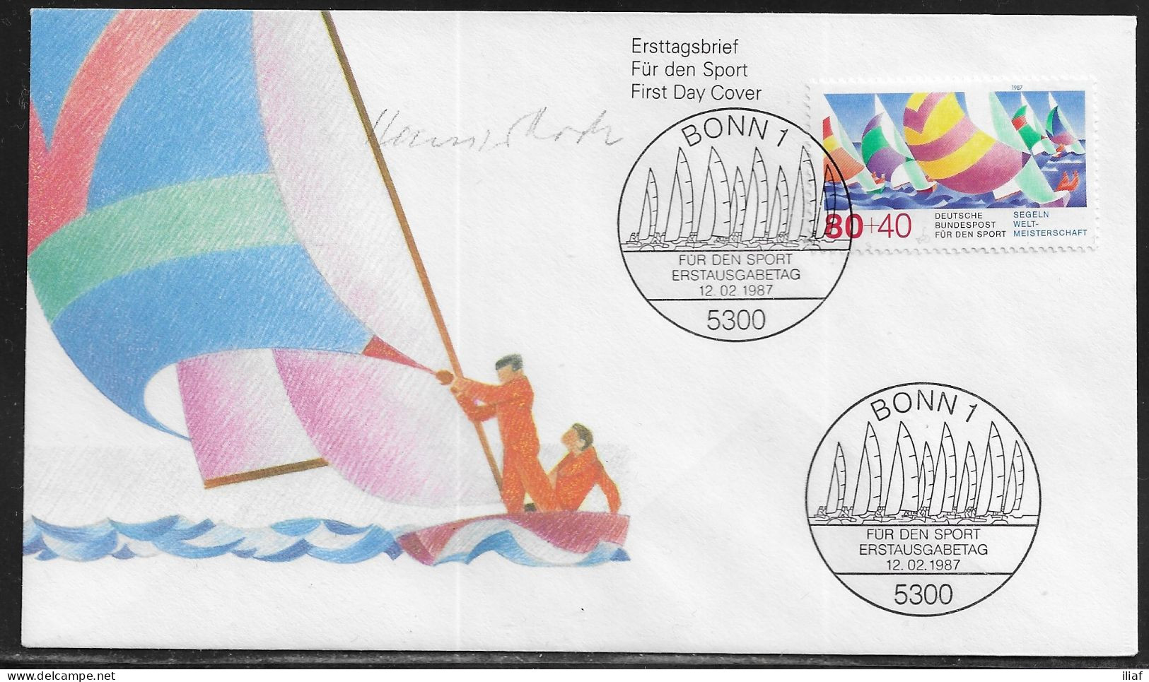 Germany. FDC Mi. 1310.  Sports Aid 1987. Sport Help - World Sailing Championships, Kiel. FDC Cancellation - 1981-1990