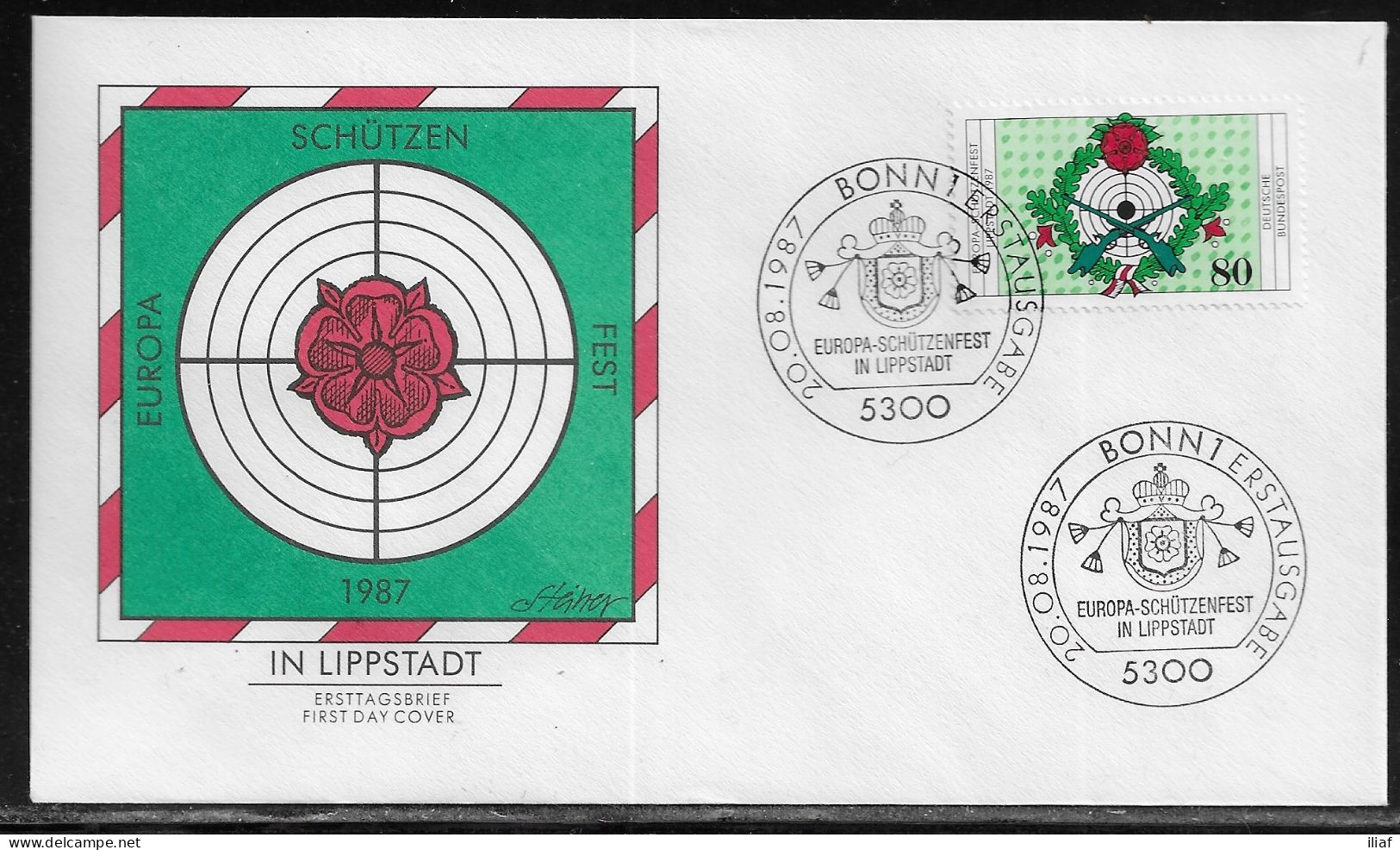 Germany. FDC Mi. 1330.  7th European Riflemen's Festival, Lippstadt. Emblem. FDC Cancellation On Cachet Special Envelope - 1981-1990