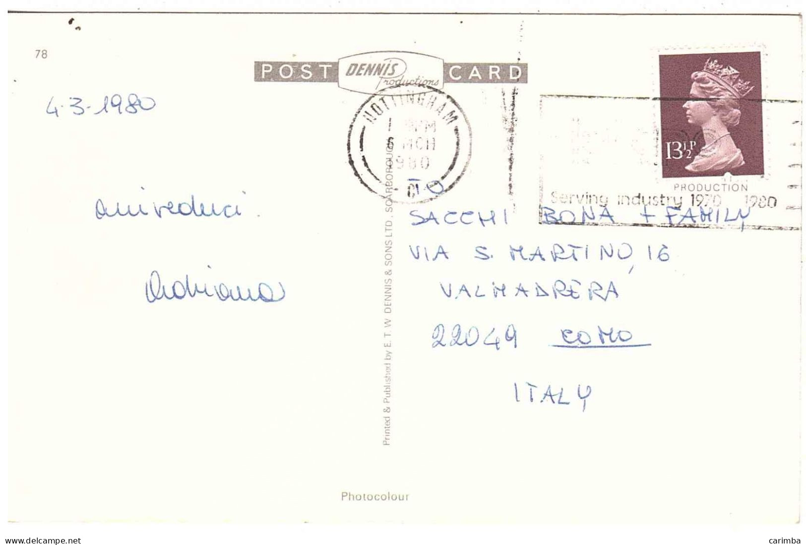 CARTOLINA PER ITALIA NOTTINGHAM CON ANNULLO TARGHETTA - Briefe U. Dokumente
