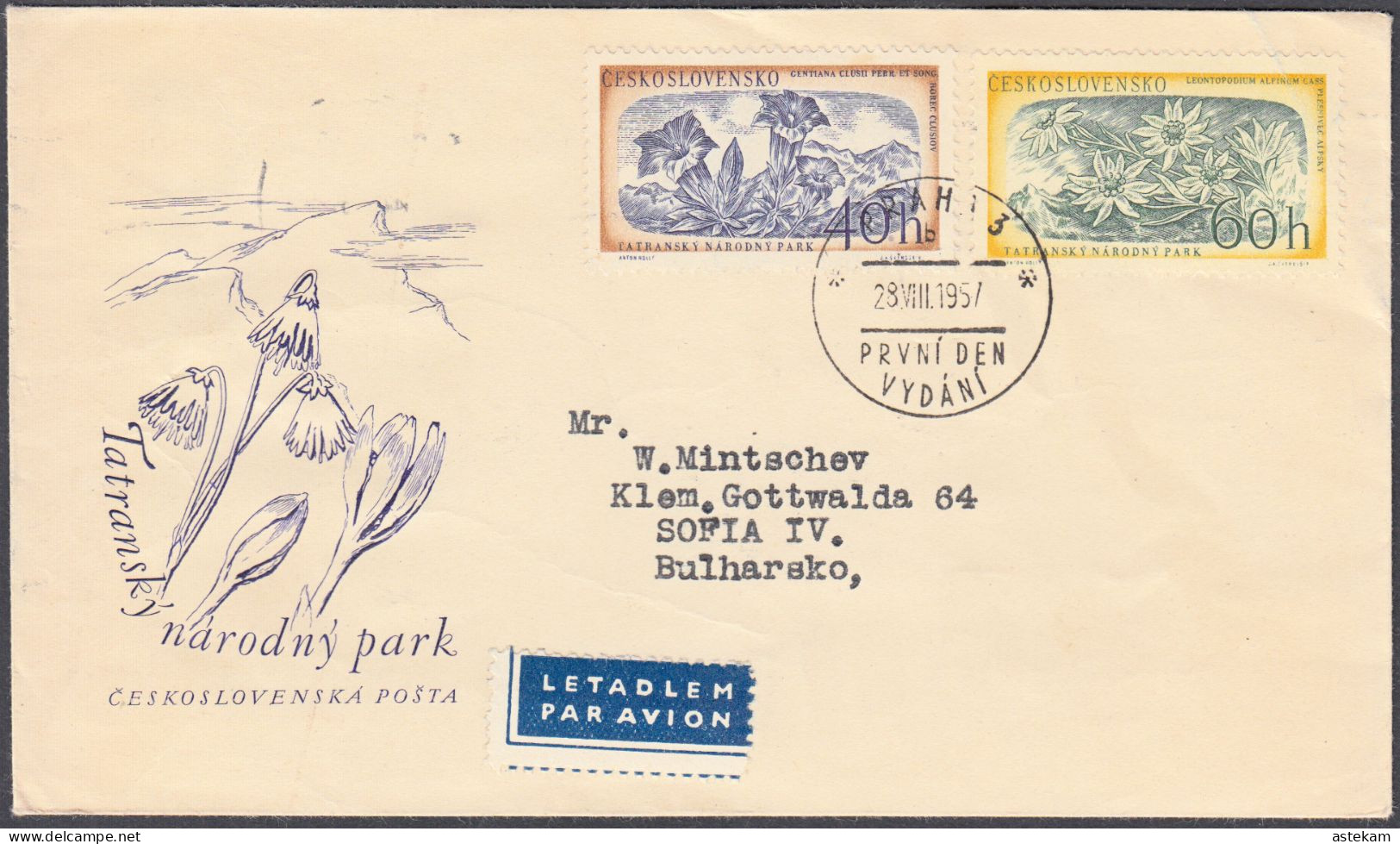 CZECHOSLOVAKIA 1957, TRAVELED ENVELOPE With FLOWERS And SPECIAL PRINT In GOOD QUALITY - Briefe U. Dokumente