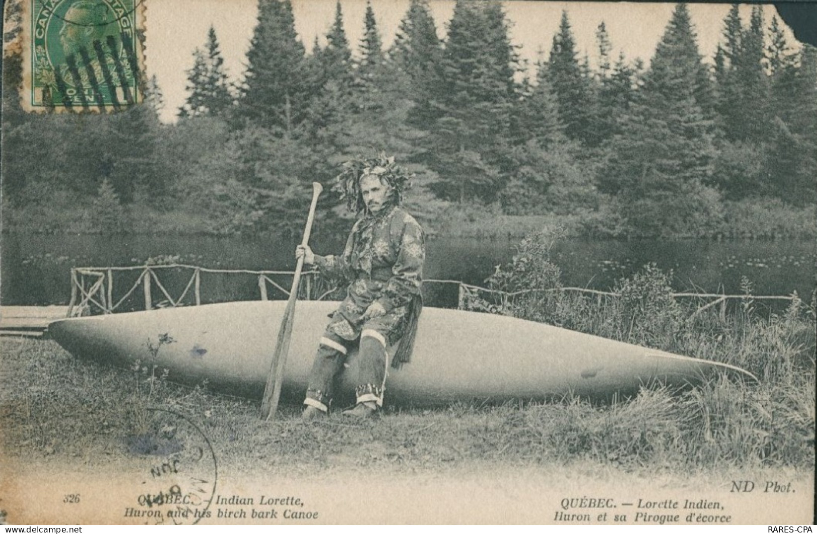 QUEBEC - Lorette Indien - Huron Et Sa Pirogue D'écorce  - ETAT - Québec - Beauport