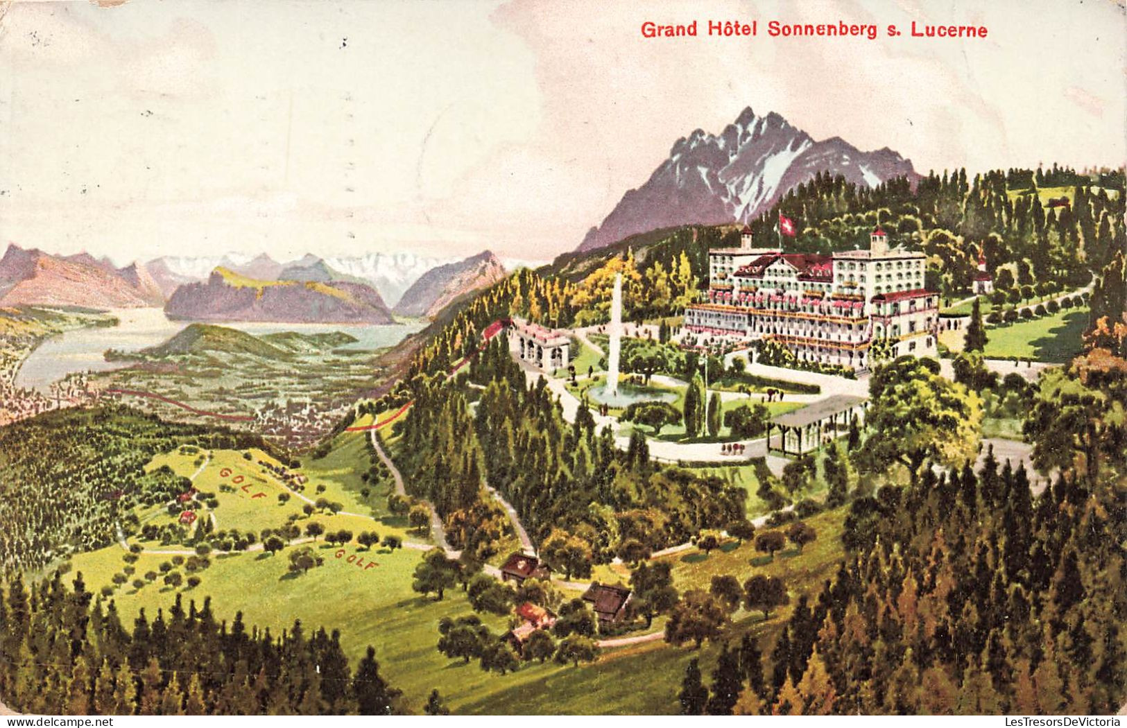 SUISSE - Grand Hôtel Sonnenberg S Lucerne - Vue Générale De L'hôtel - Les Montagnes - Carte Postale Ancienne - Lucerne