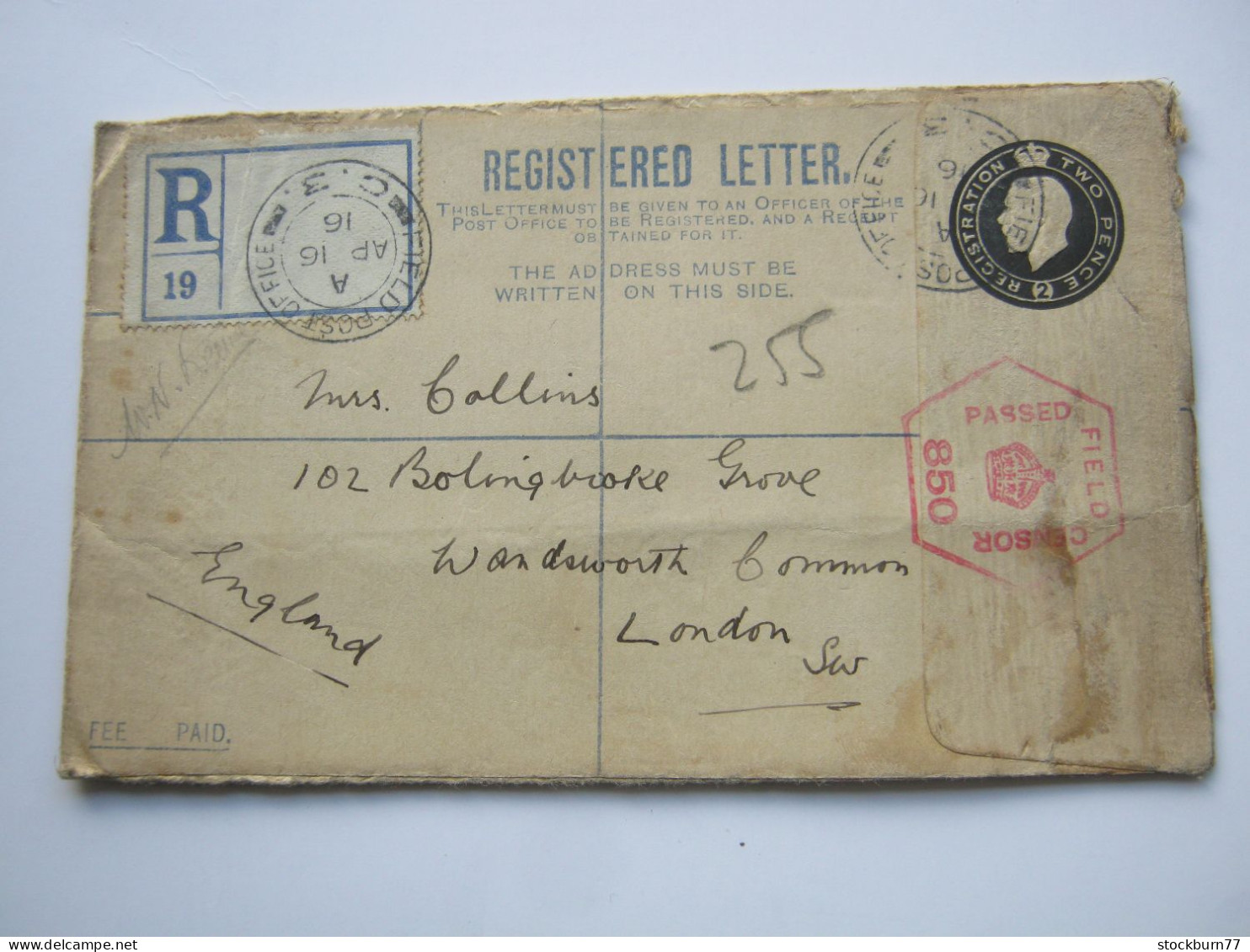 1916 , FIELD - POST - OFFICE   3 , Registered Letter With Censorship - Briefe U. Dokumente