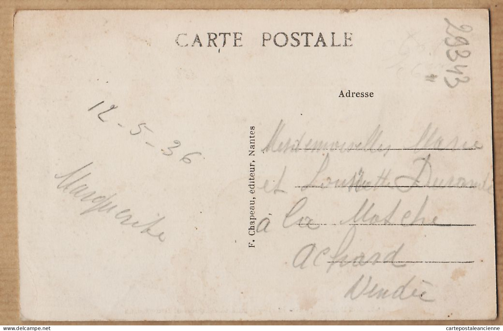 25673 / MISSILLAC Loire-Atlantique Café Sarzeau Bourrellerie Place Eglise GRANDE RUE 12.05.1936 - CHAPEAU 12 - Missillac