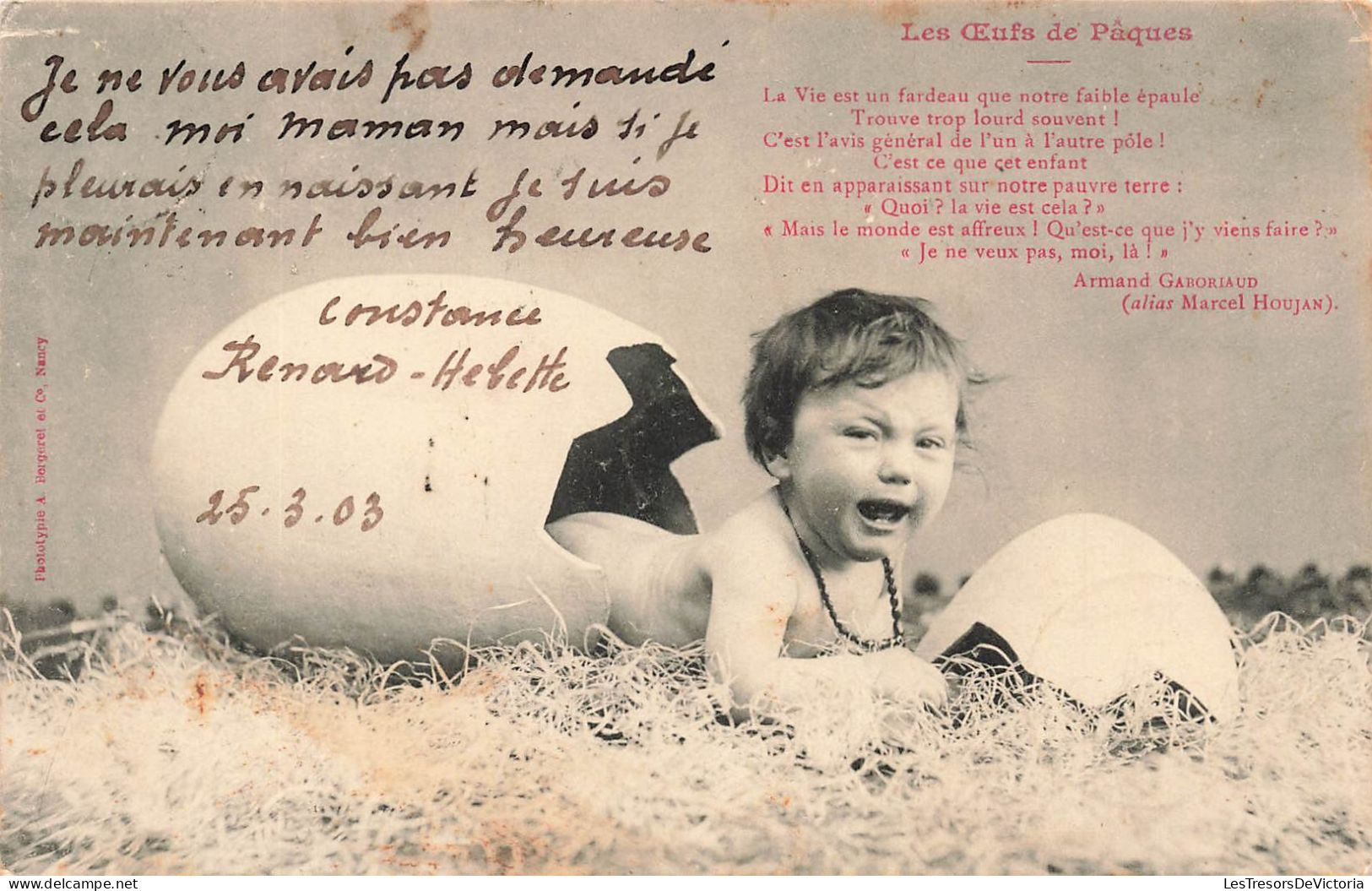 FANTAISIE - Bébé - Les Oeufs De Pâques - Bébé Sortir D'un Oeuf En Pleurant - Carte Postale Ancienne - Baby's