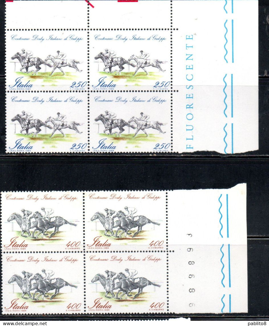 ITALIA REPUBBLICA ITALY REPUBLIC 1984 DERBY ITALIANO DI GALOPPO GALLOP SERIE COMPLETA COMPLETE SET QUARTINA BLOCK MNH - 1981-90:  Nuevos