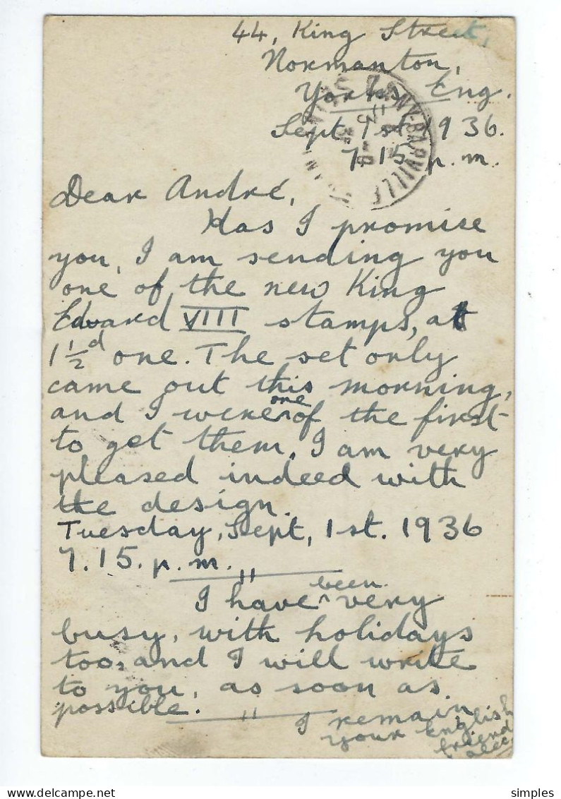 CPA Nature 1er Jour Du Timbre EDWARD VIII (EDOUARD VIII) En Date Du 1 Septembre 1936 - Lettres & Documents