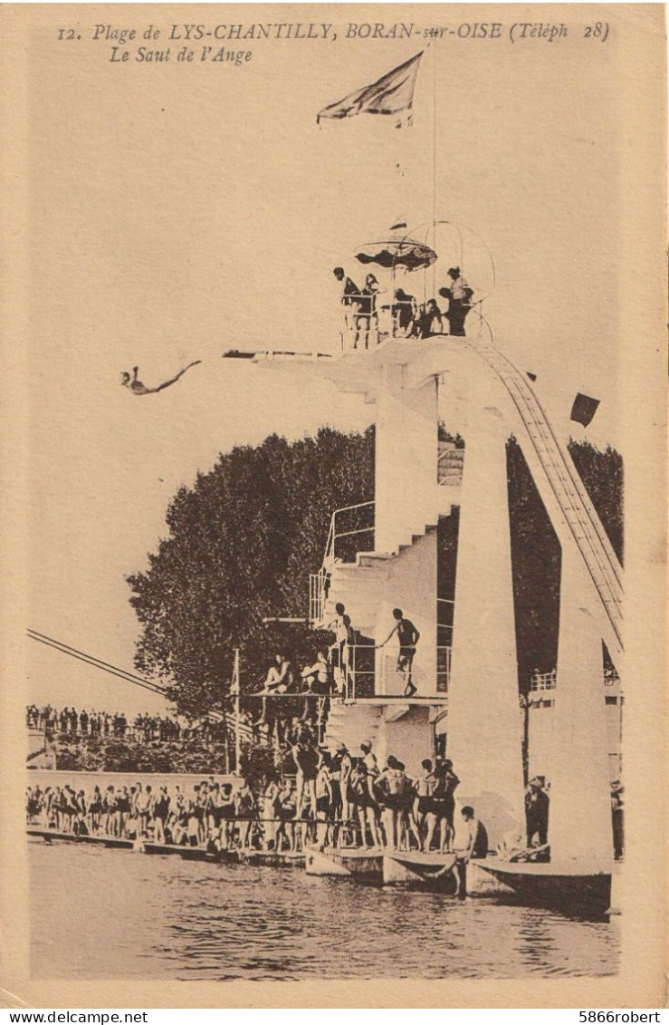 CARTE POSTALE ORIGINALE ANCIENNE : BORAN LA PLAGE DU LYS LE SAUT DE L'ANGE ANIMEE OISE (60) - Boran-sur-Oise