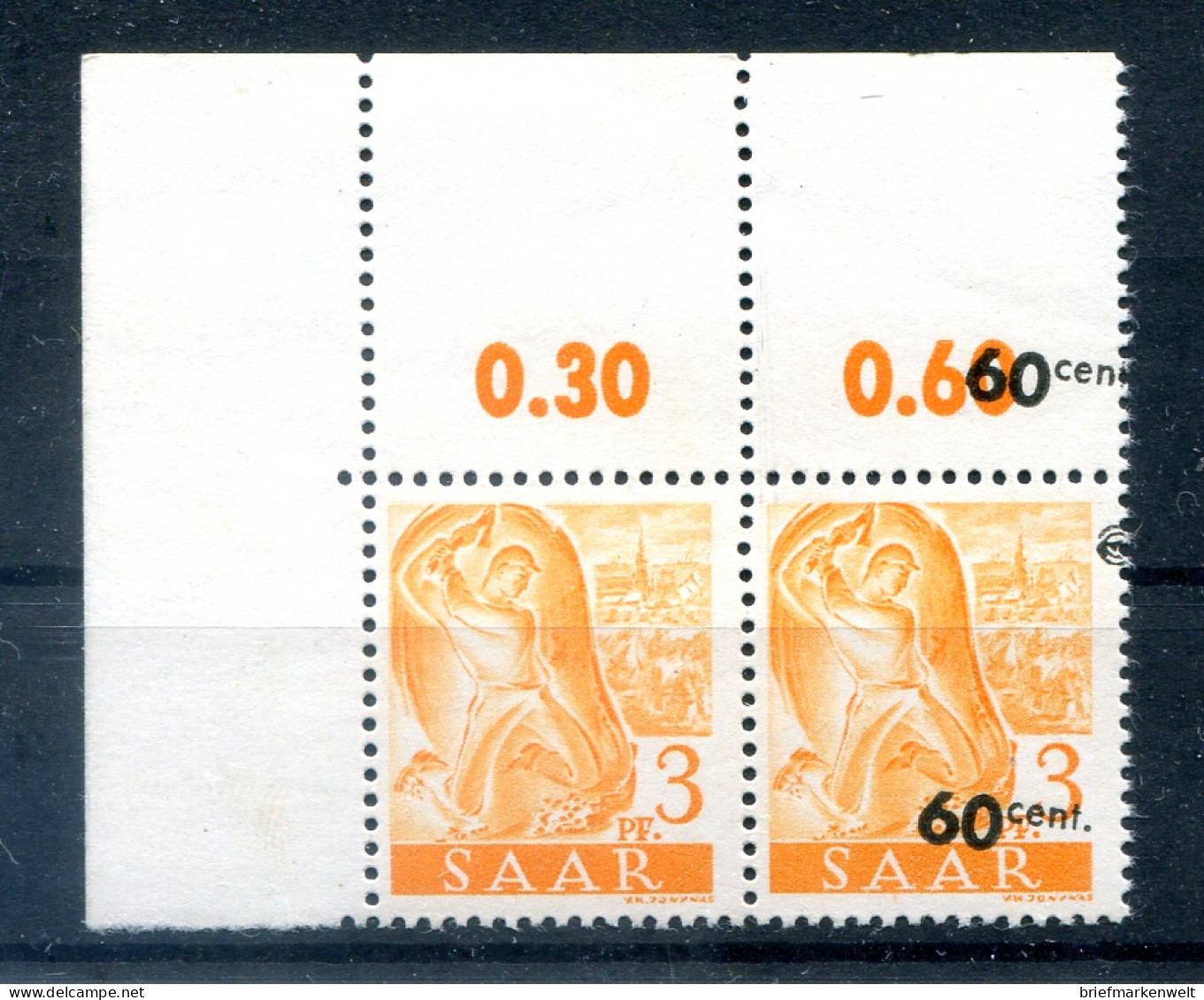 Saar 227IF PAAR Mit Und OHNE Aufdruck ** MNH POSTFRISCH BPP Befund 650EUR (L2262 - Neufs