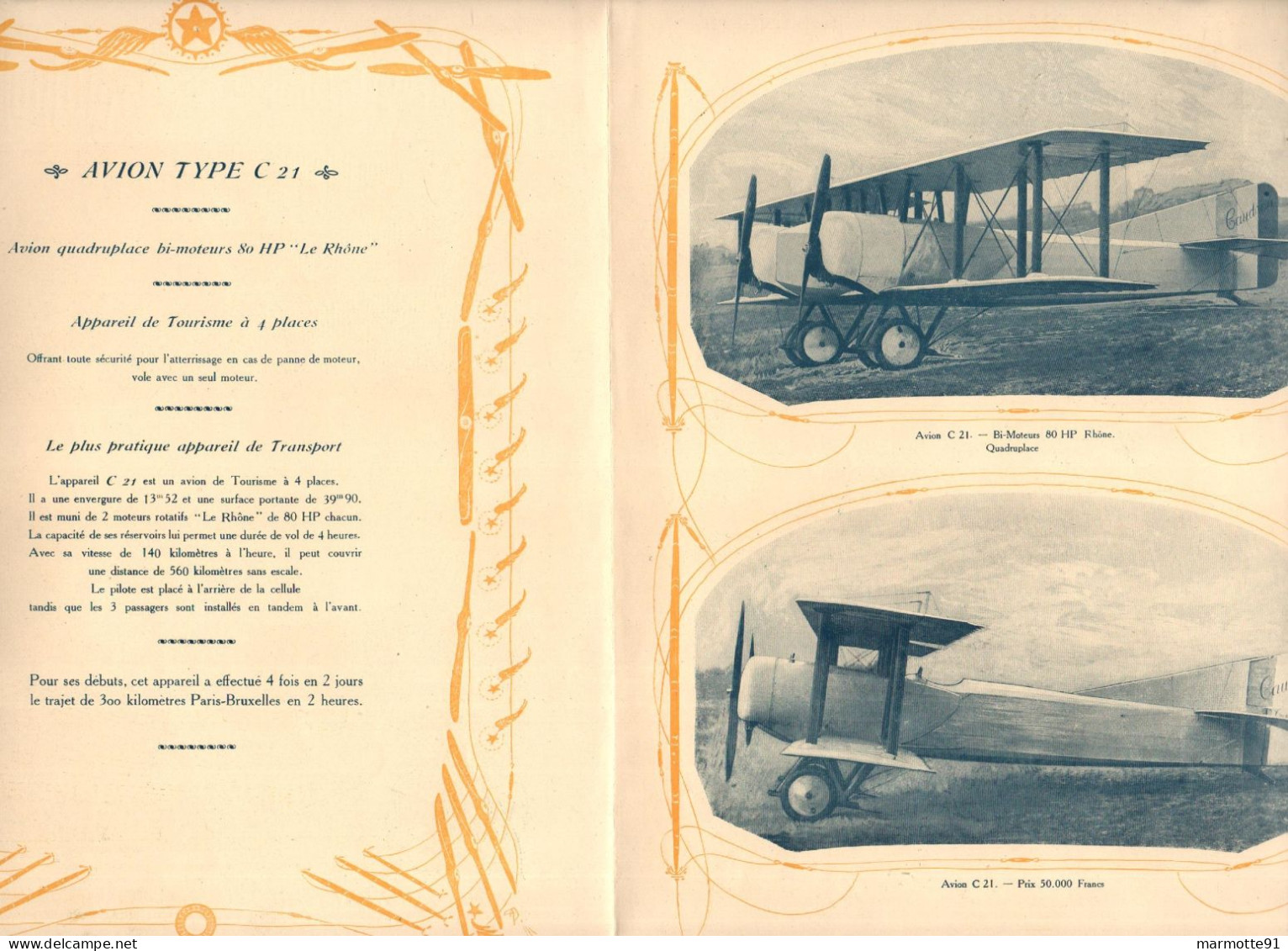 AEROPLANES CAUDRON AVIATION AVION TYPE C 21 QUADRUPLACE BI-MOTEURS 80 HP - Avion