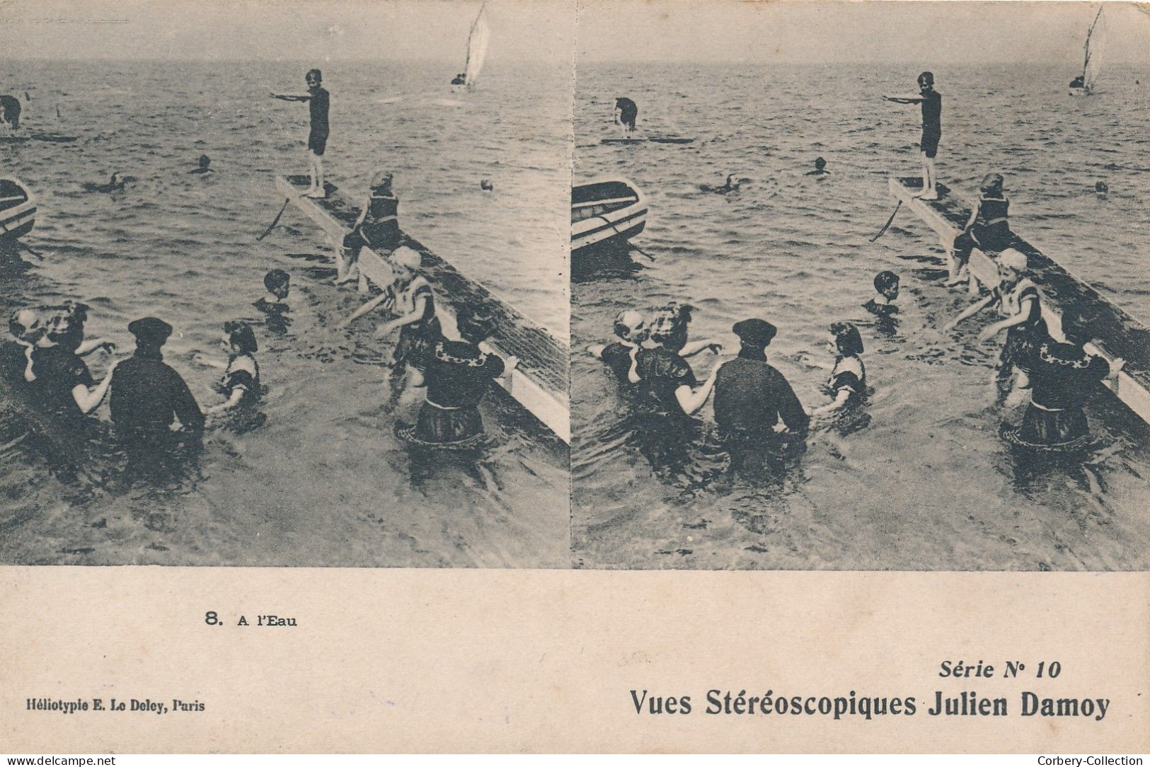 CPA STÉRÉO. JULIEN DAMOY. A L'Eau Baignade En Mer Ca1900 / CPAS07 - Sonstige & Ohne Zuordnung