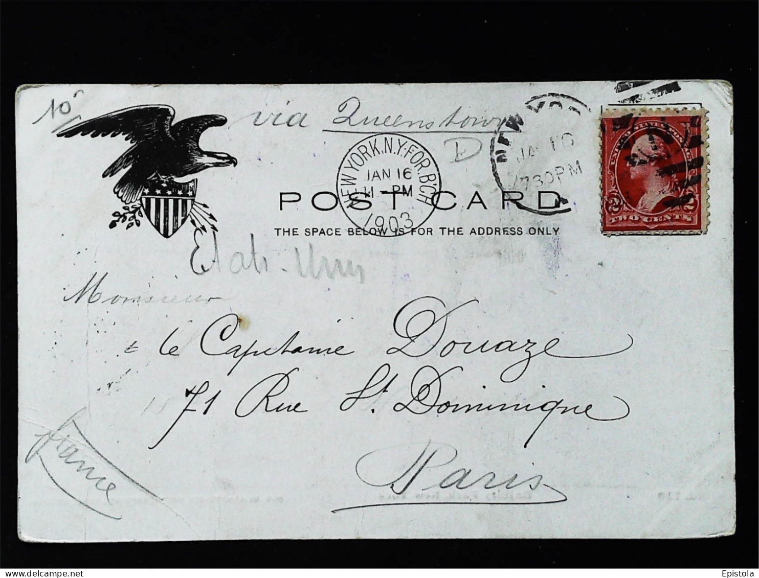►   Manhattan  Battery Park  1900s  Steamer Boat  NYC Stamp 2c Fold Corner - Parks & Gärten