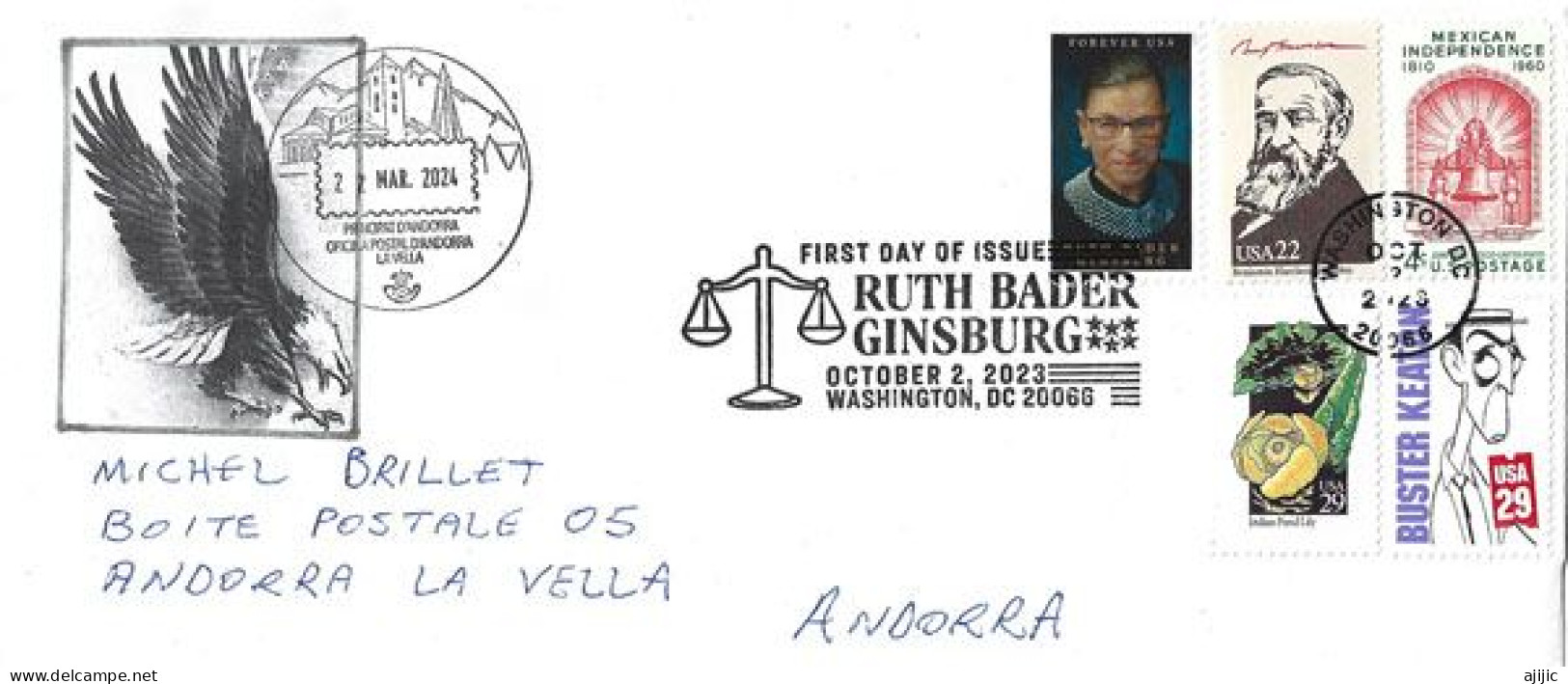 2023:  Ruth Bader Ginsburg, Juge De La Cour Suprême Des États-Unis. FDC Washington, Adressée à Andorra (Principality) - 2011-...