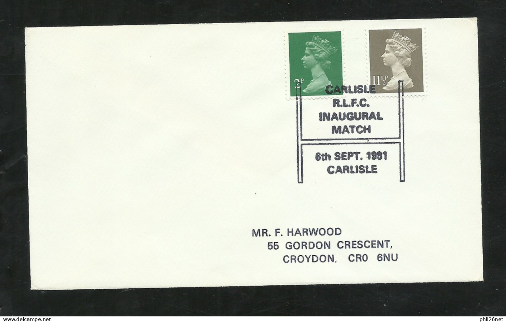 U.K Royaume Uni Lettre Du 6/09/1991 Cachet Illustré Carlisle Match Inaugural Du R.L.F.C. Avec Les N° 608 Et 901 B/ TB - Rugby