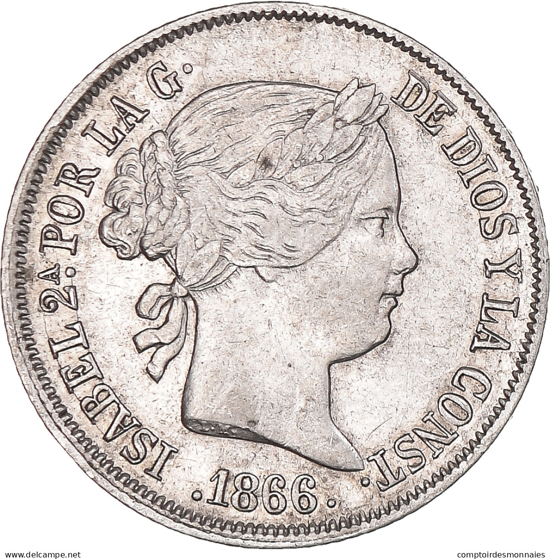 Monnaie, Espagne, Isabel II, 40 Centimos, 1866, Madrid, TTB+, Argent, KM:628.2 - Erstausgaben