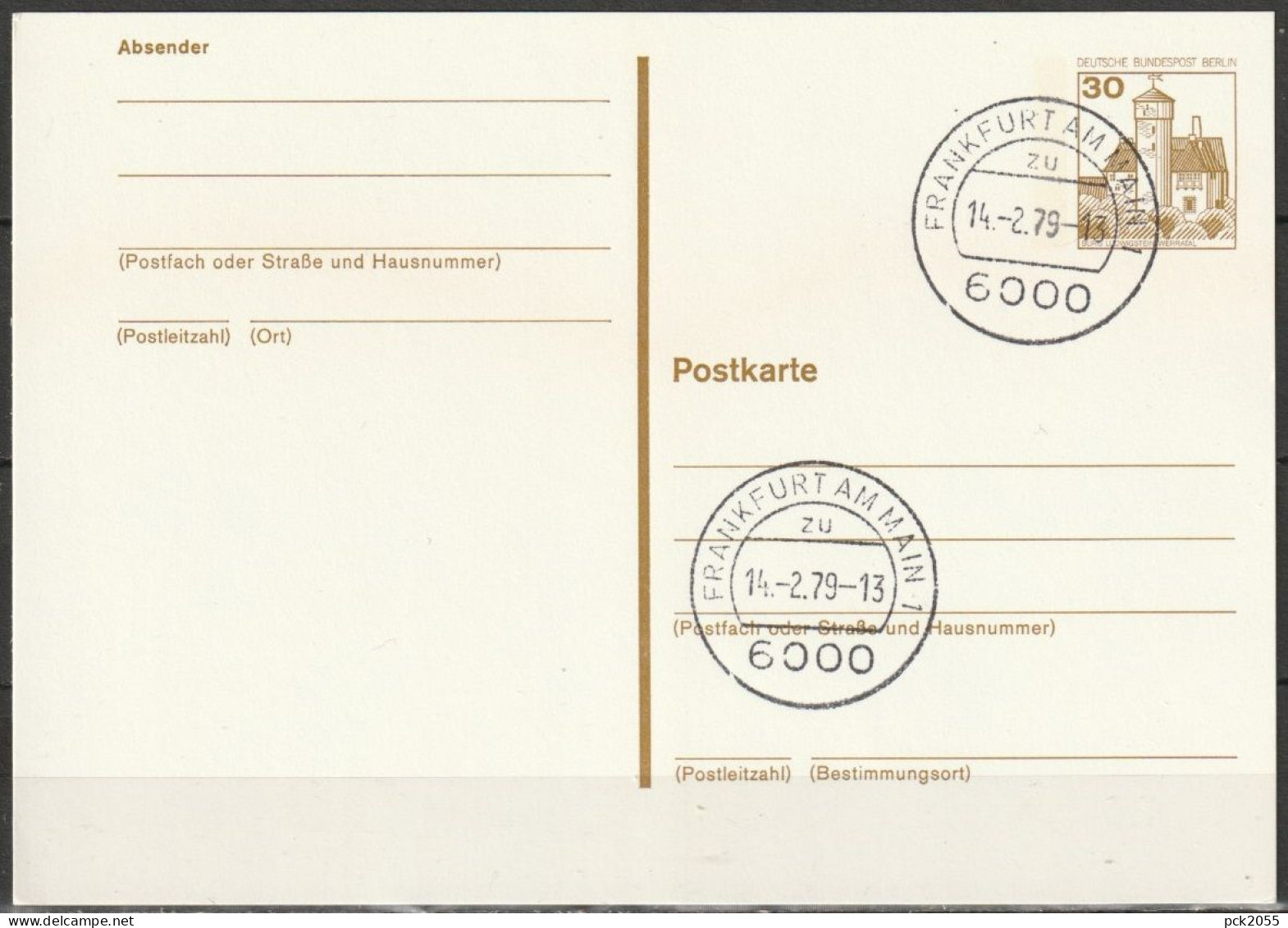 Berlin Ganzsache 1979 Mi.-Nr. P108  Tagesstempel FRANKFURT 14.2.79  ( PK 564 ) - Postkarten - Gebraucht