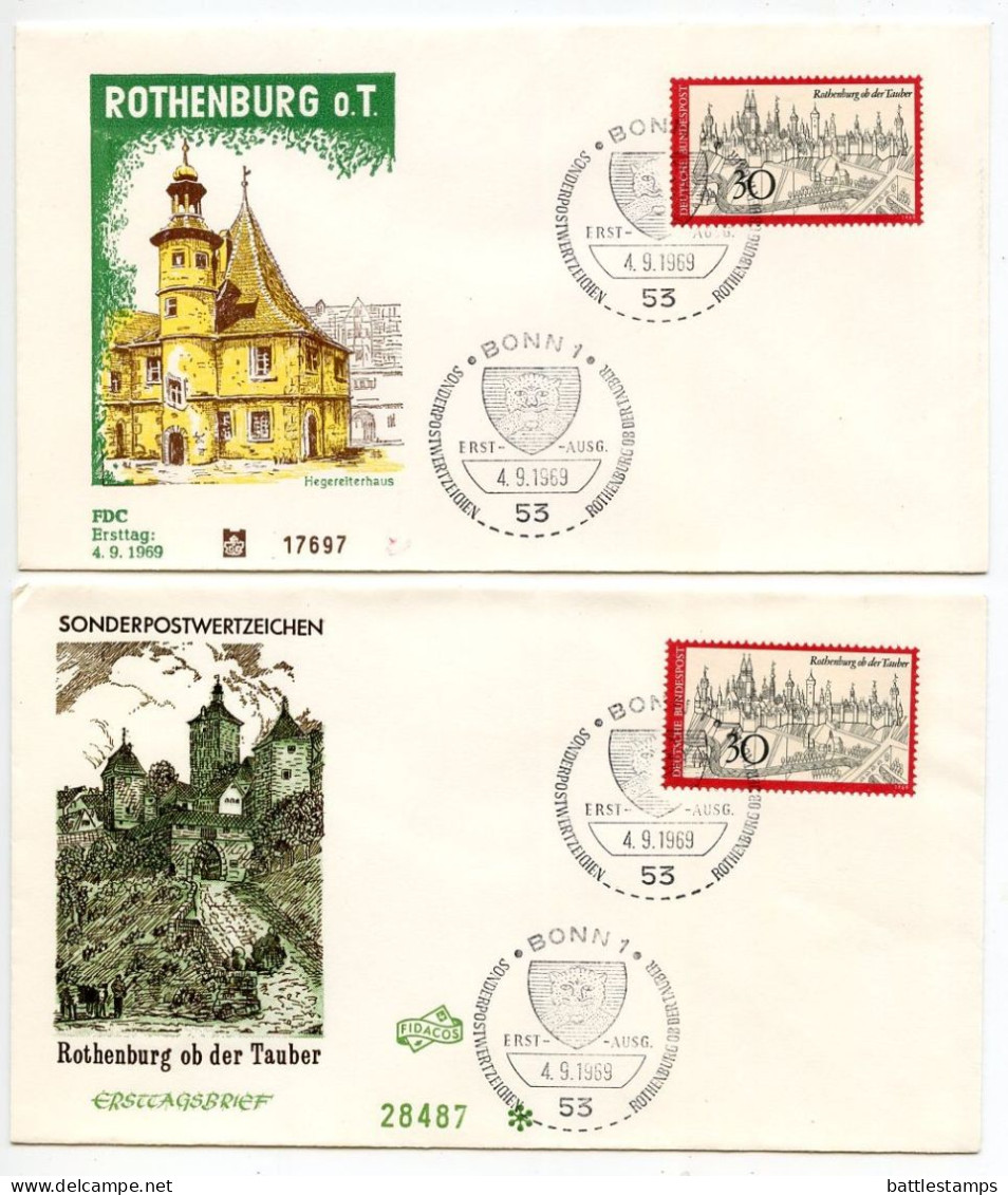 Germany, West 1969 2 FDCs Scott 1010 Rothenburg Ob Der Tauber - 1961-1970