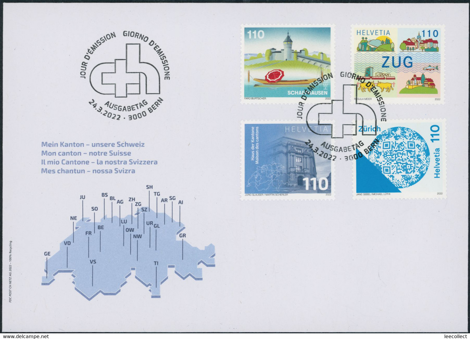 Suisse - 2022 - Kanton - Schweiz - Ersttagsbrief FDC ET - Covers & Documents