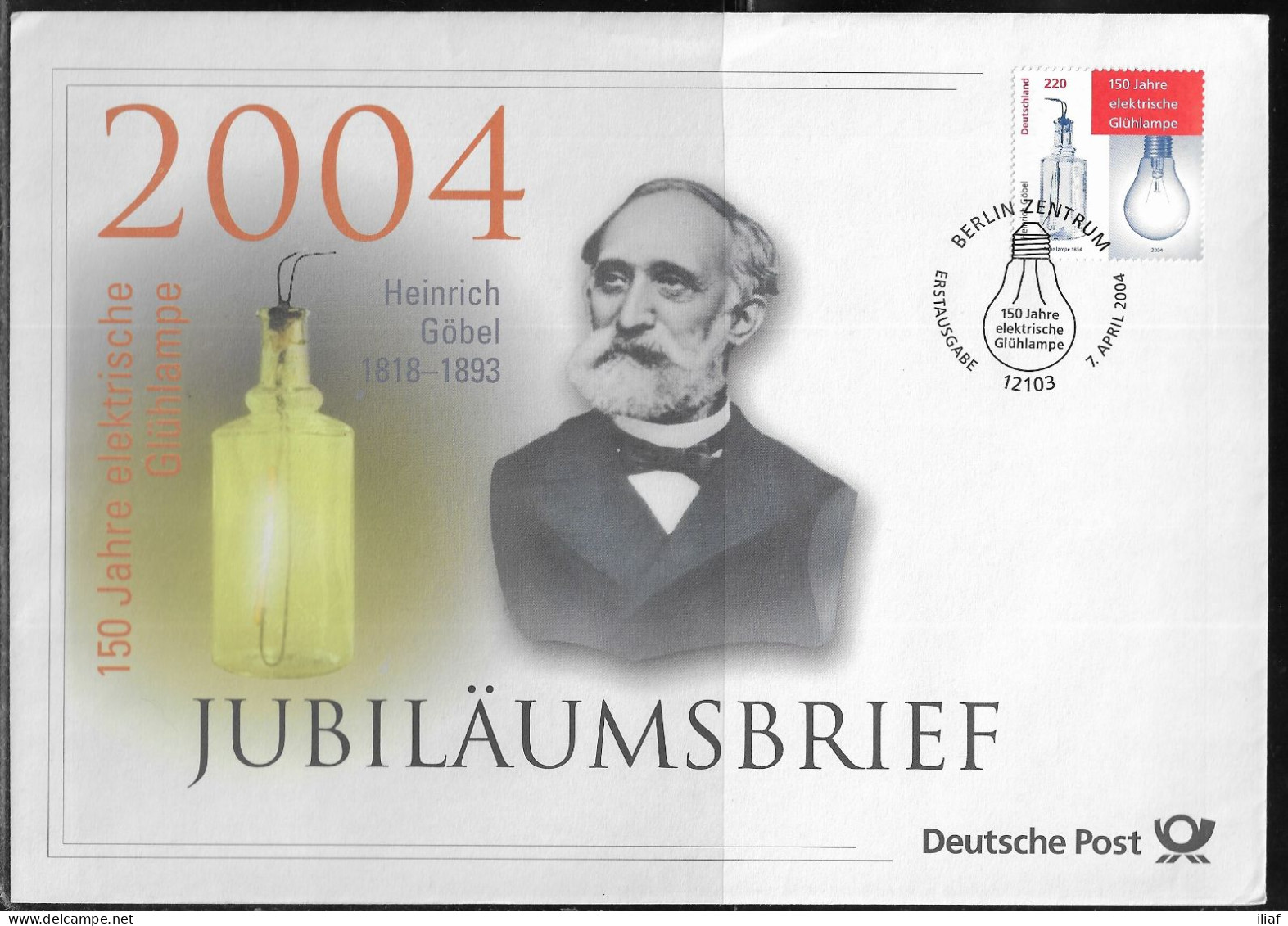 Germany. FDC Mi. 2395.150th Anniversary Of Electric Light Bulb. Heinrich Gobel. FDC Cancellation On Big Cachet Envelope - 2001-2010