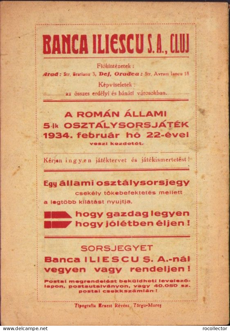 Szerencsés ember magyar naptára az 1934-ik közönséges esztendőre Marosvasarhely 718SPN