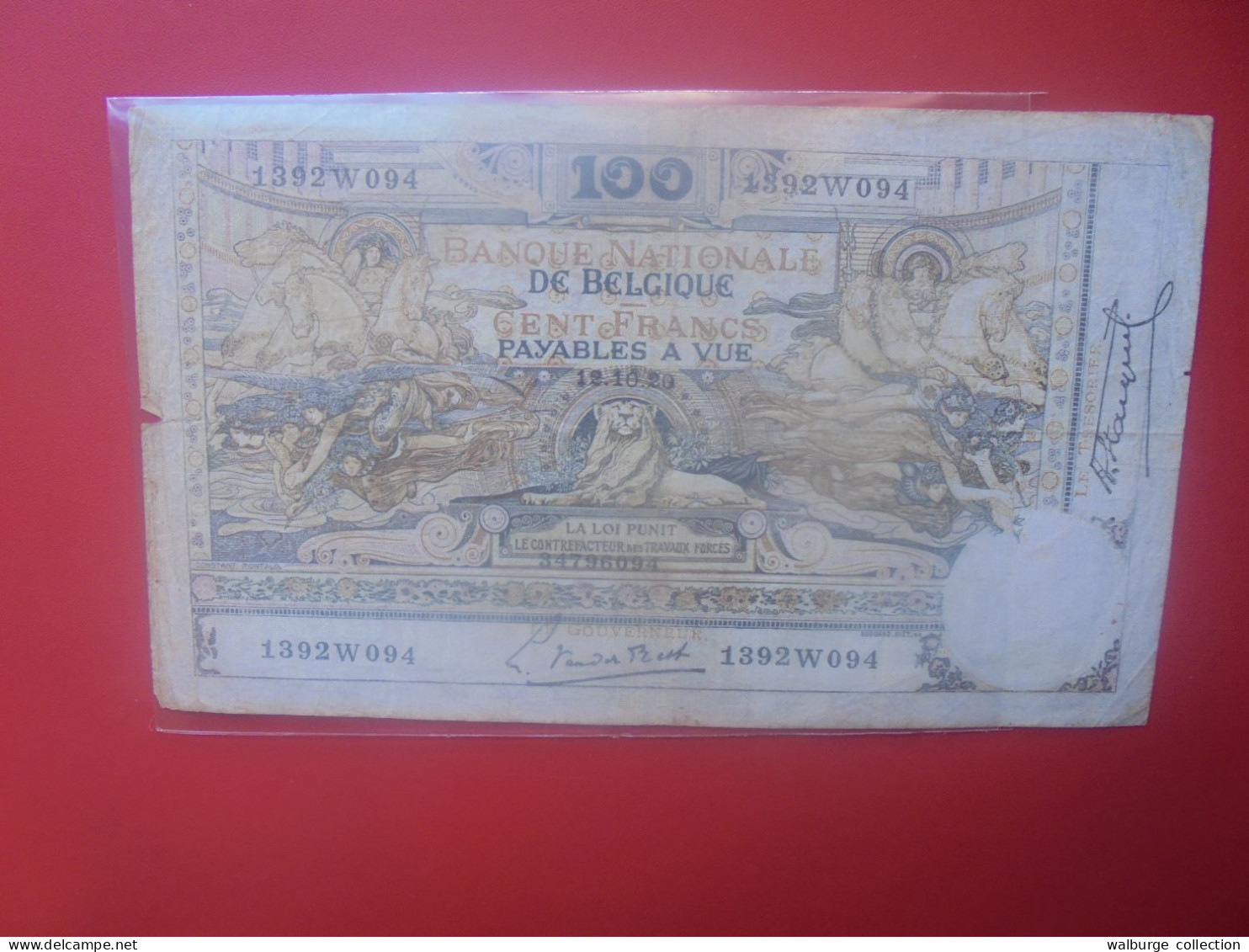 BELGIQUE 100 Francs 1920 Circuler COTES:20-40-100 EURO (B.33) - 100 Francs & 100 Francs-20 Belgas