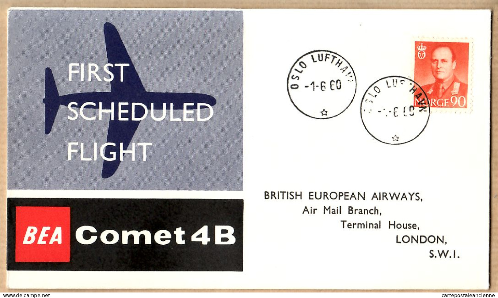 04548 / BEA First Scheduled COMET 4-B Flight 1st June 1960 From OSLO To LONDON Vol Inaugural OSLO-LONDRES - Covers & Documents