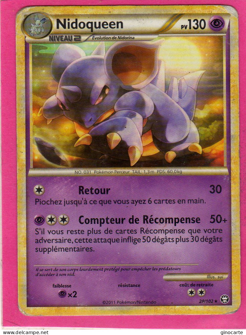 Carte Pokemon Francaise 2011 Heart Gold Triomphe 28/102 Nidoqueen 130pv Usagée - HeartGold & SoulSilver