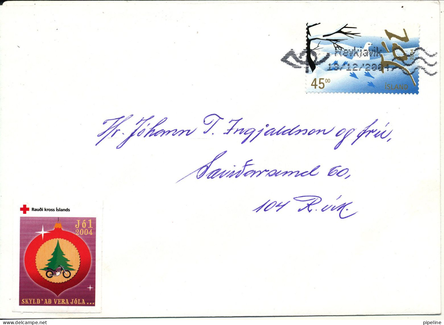 Iceland Cover Reykjavik 13-12-2001 Single Franked And With Christmas Seal - Brieven En Documenten