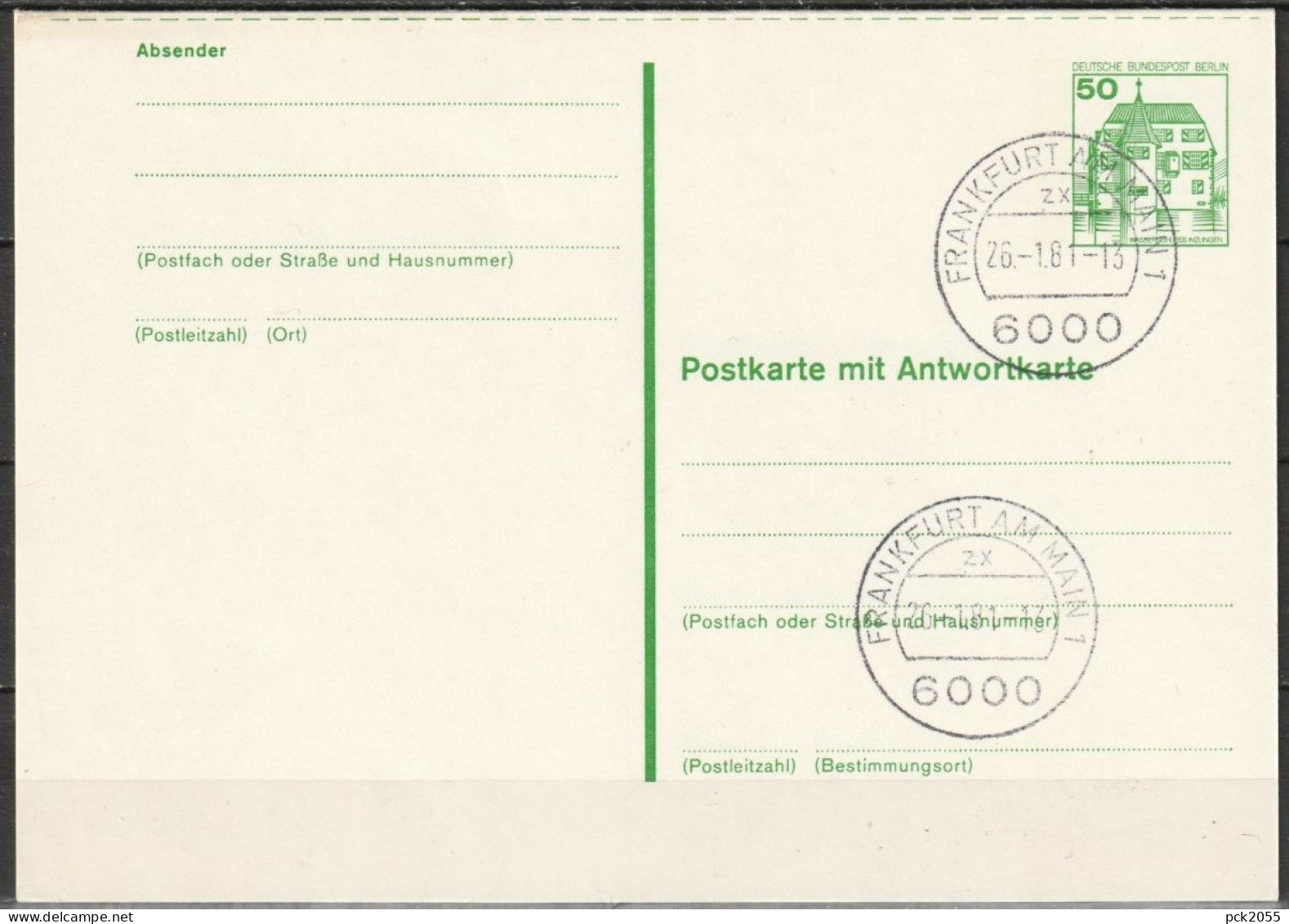 Berlin Ganzsache 1980 Mi.-Nr. P119 Tagesstempel FRANKFURT 26.1.81  ( PK 582 ) - Postkarten - Gebraucht