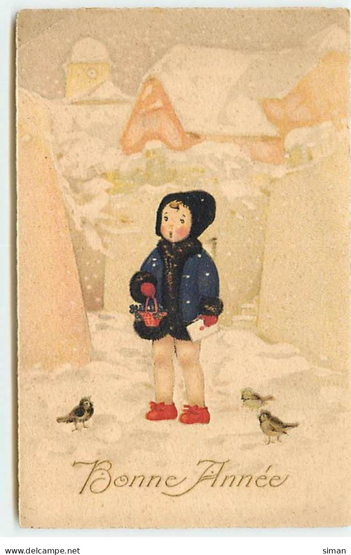 N°19156 - F. Baumgarten - Bonne Année - Fillette Sous La Neige Entourée D'oiseaux - Baumgarten, F.