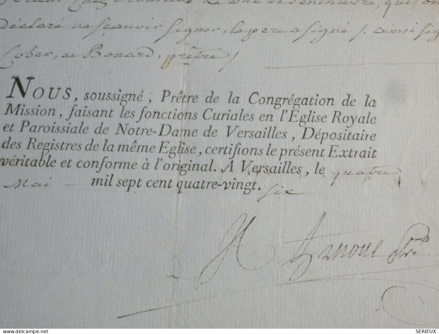 DL21 FRANCE  BELLE  LETTRE  1780 EXTRAIT DU REGISTRE  VERSAILLES +++ - Other & Unclassified