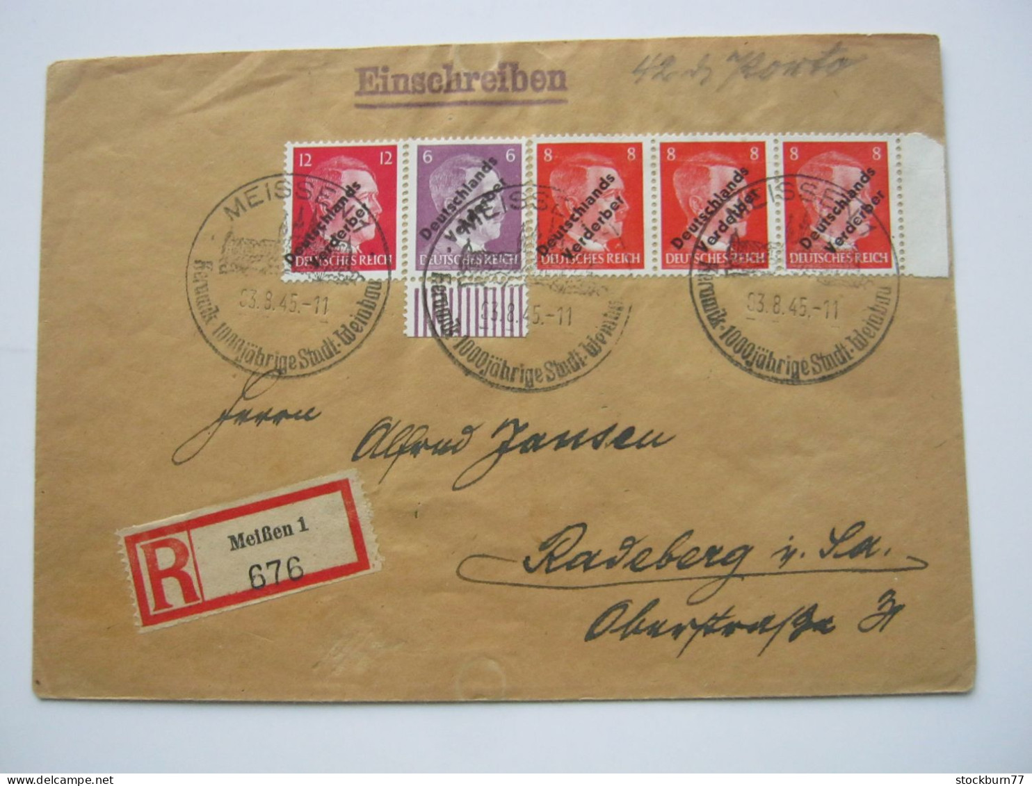 MEISSEN , 1945 , Einschreiben Mit 5 Marken Aus Meissen  Mit Ankunftstempel - Cartas & Documentos