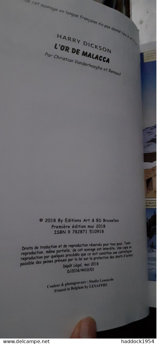 L'or De Malacca HARRY DICKSON RENAUD VANDERHAEGHE éditions Art Et Bd 2018 - Harry Dickson