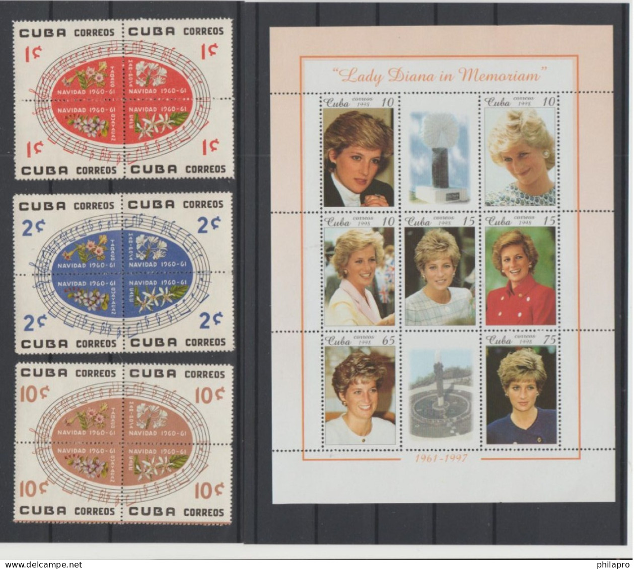 CUBA  Lot  4  BLOCKS  NOEL And DIANA **MNH  Réf  T  1486 - Sonstige & Ohne Zuordnung