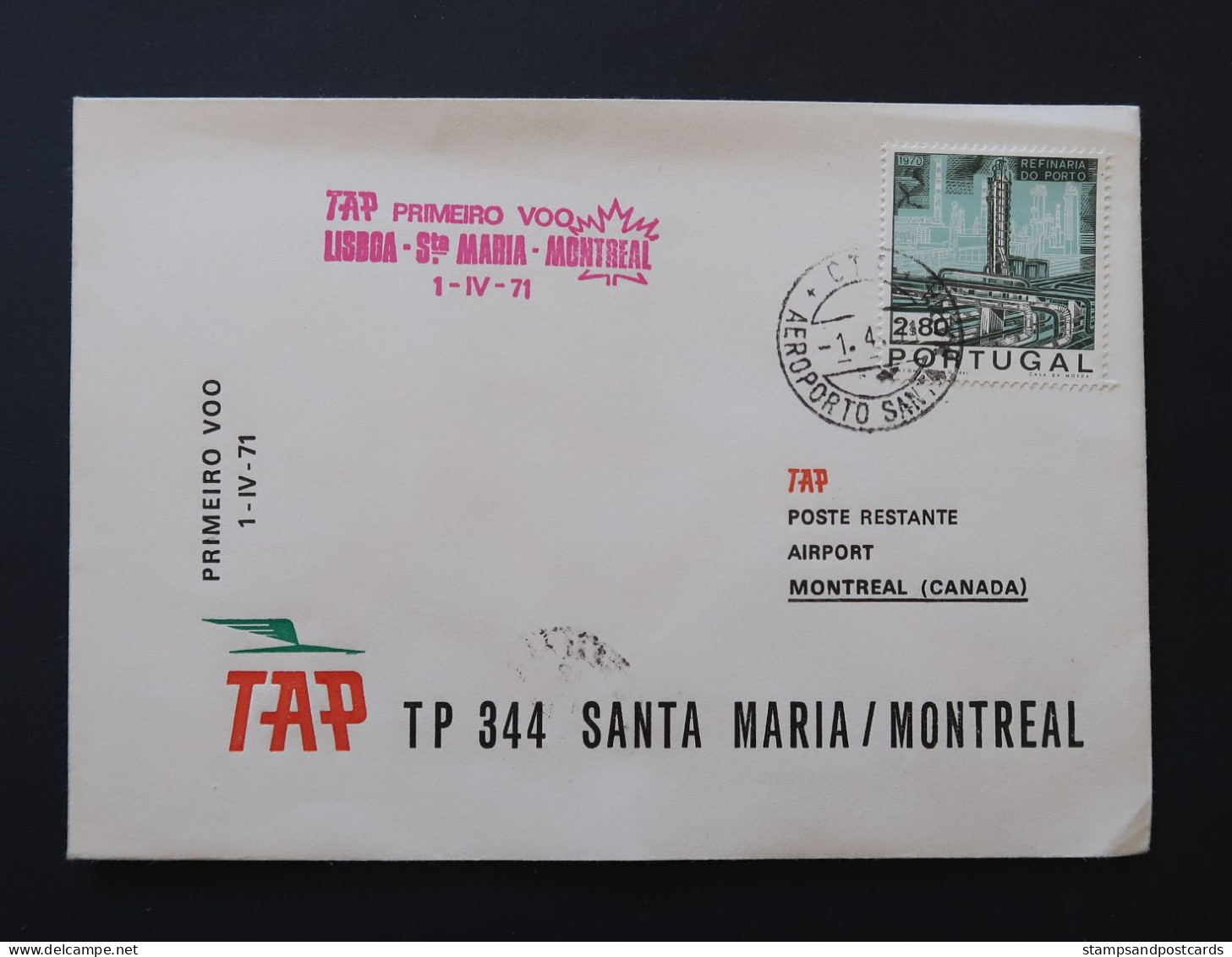 Portugal Premier Vol TAP Lisboa Lisbonne Santa Maria Açores Montreal Canada 1971 First Flight Lisbon Azores Montreal - Covers & Documents