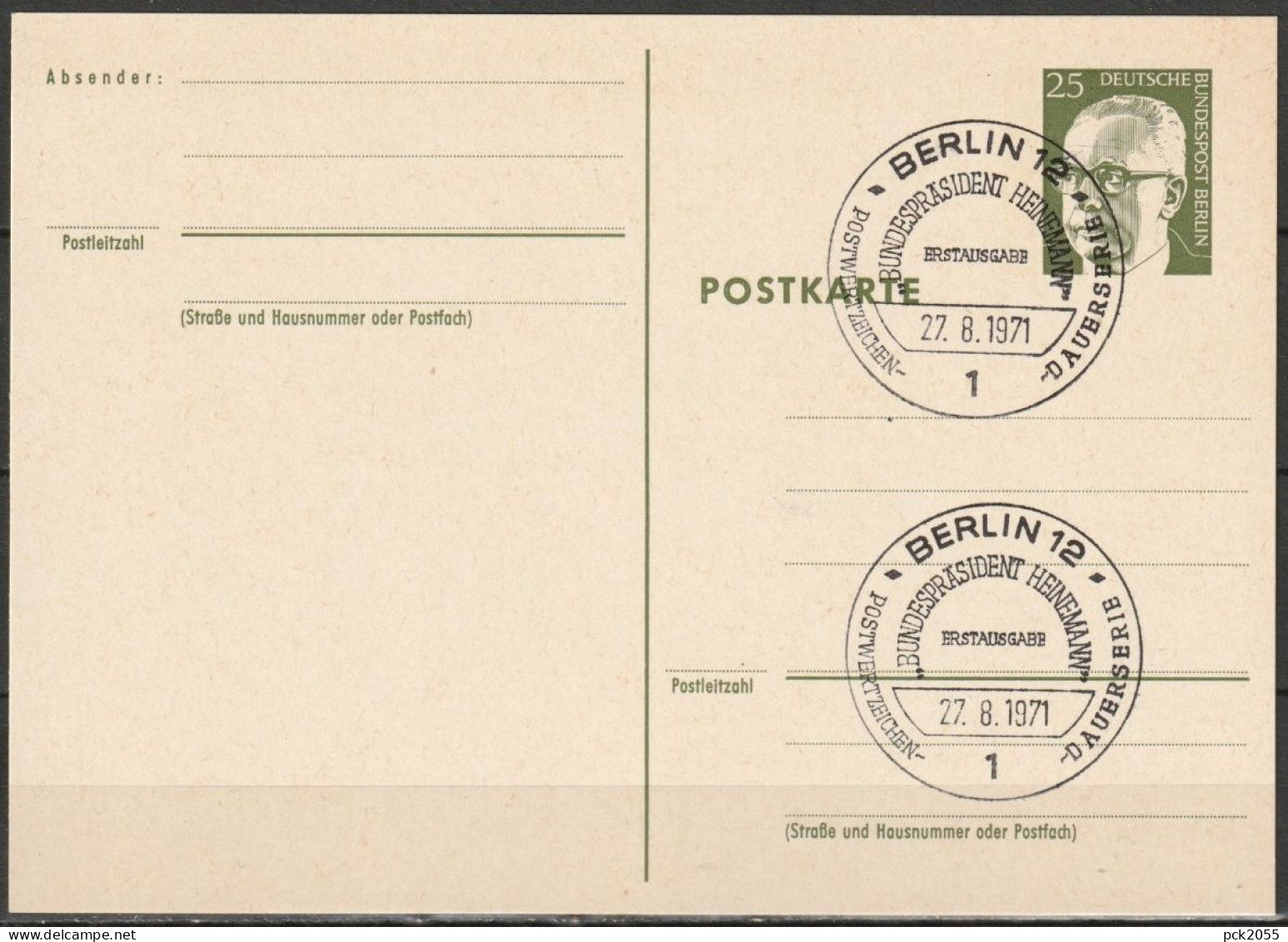 Berlin Ganzsache 1971/72 Mi.-Nr. P 82 Ersttagsstempel BERLIN 27.8.71  ( PK 211 ) - Postkarten - Gebraucht