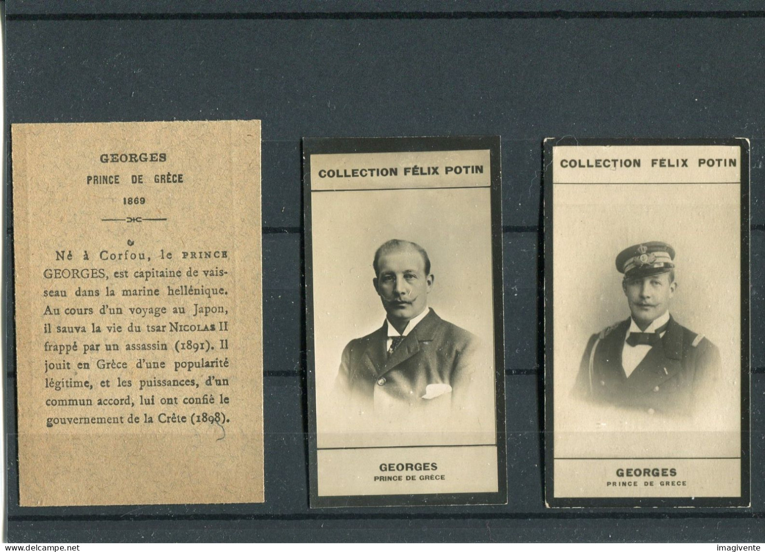 Lot De 2 Images Photos Felix Potin GEORGES Prince De GRECE   Avec Biographie - Albums & Collections