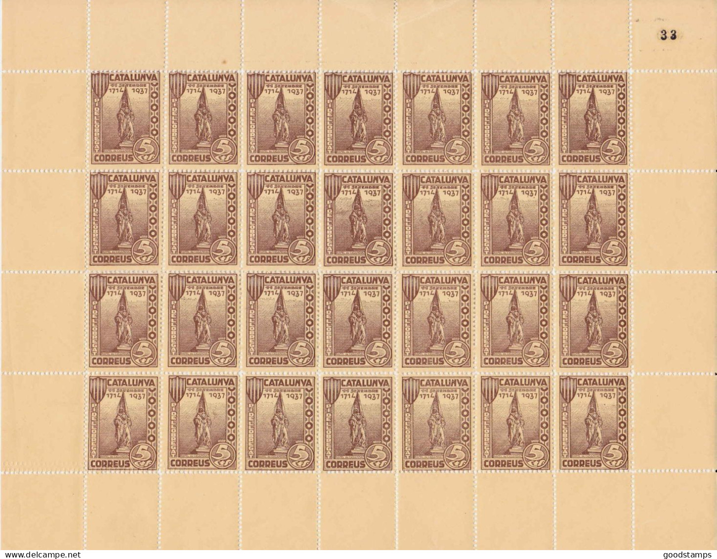 Catalonia 1937 Block - Spain Civil War, Local Series Rafael Mini Sheet Of 28, MNH - Spanish Civil War Labels