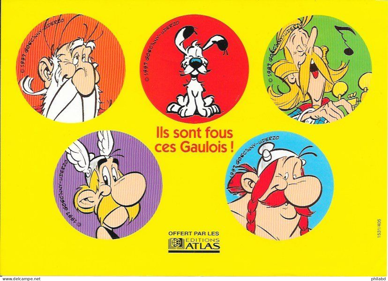 ASTERIX 5 Autocollants (Panoramix, Idéfix, Assurancetourix, Astérix, Obélix) - Les éditions Atlas 1997 Goscinny Uderzo - Stickers