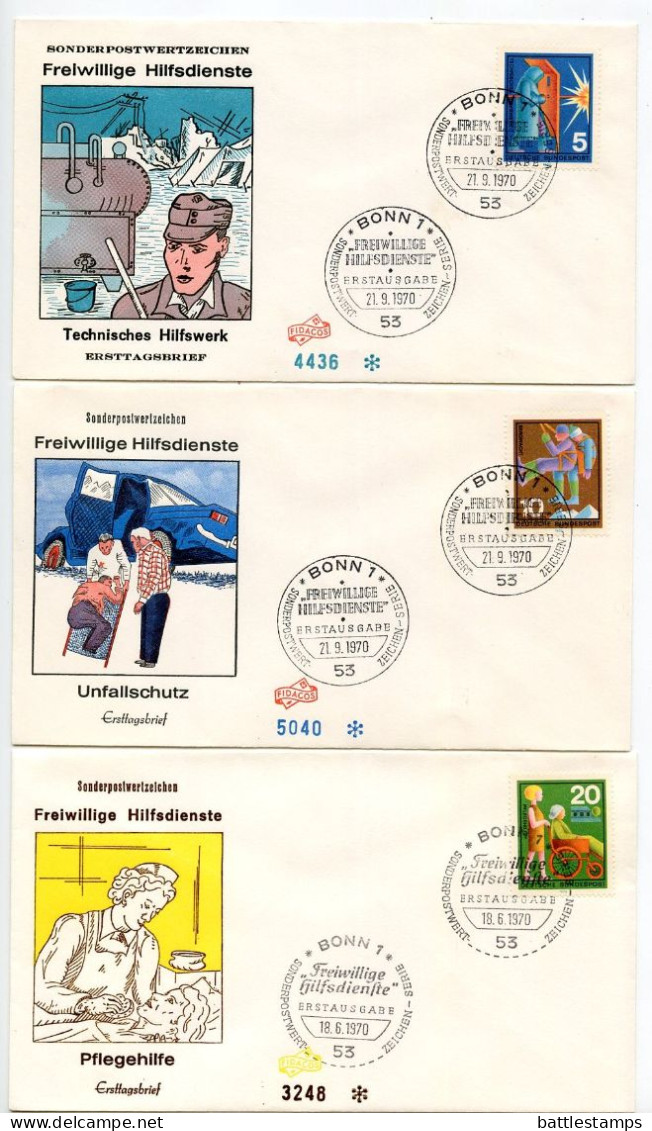 Germany, West 1970 7 FDCs Scott 1022-1027 Voluntary Services - Rescuers, Nurse, Fireman, Etc. / Freiwillige Hilfsdienste - 1961-1970